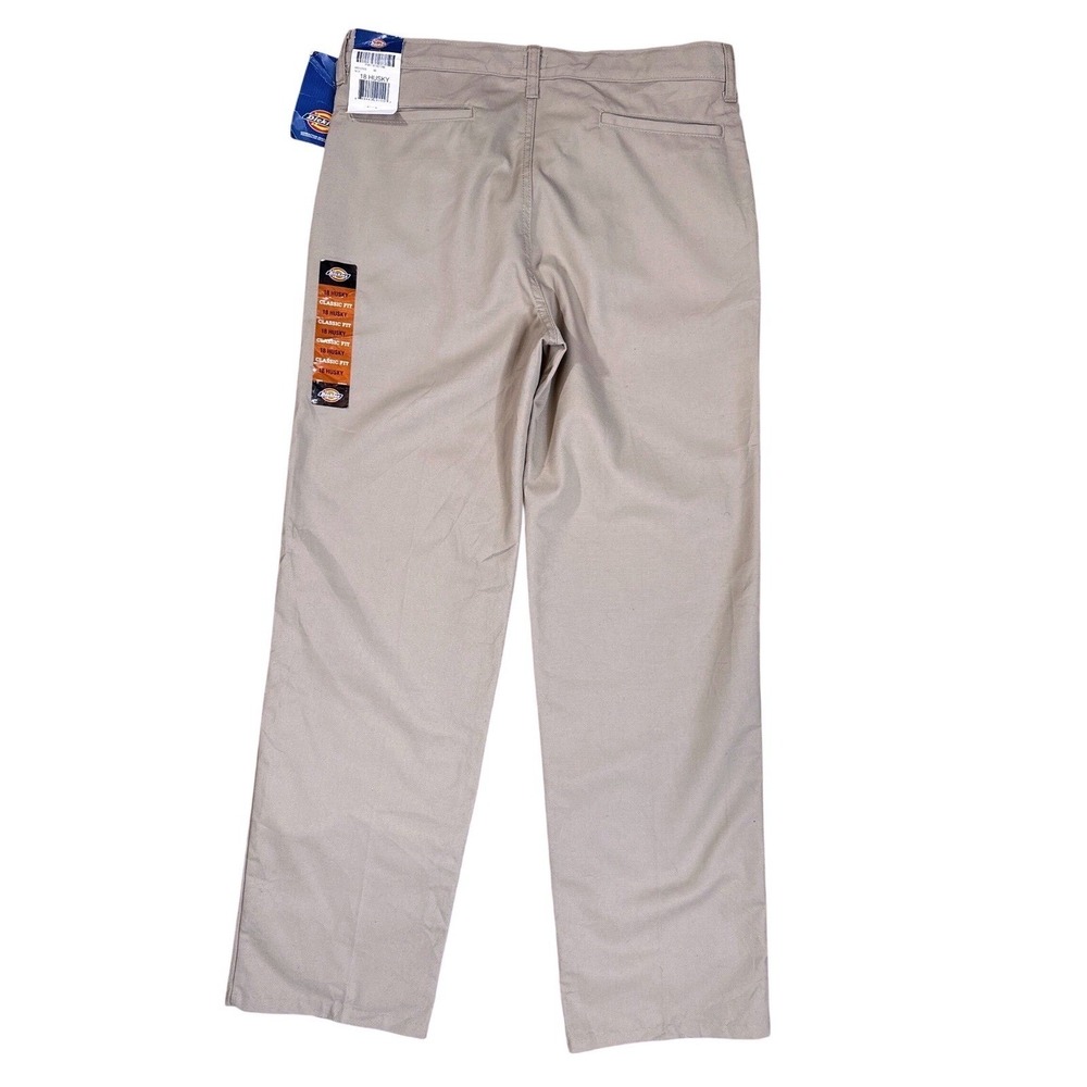 DICKIES Boys Khaki Flat‎ Front Straight Leg Pants Adjustable Waist Size 18H NWT - Picture 13 of 14